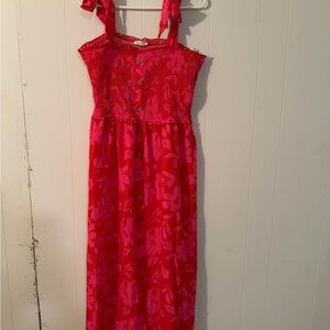 Tie-Shoulder Pink Floral Maxi Dress with Button Front